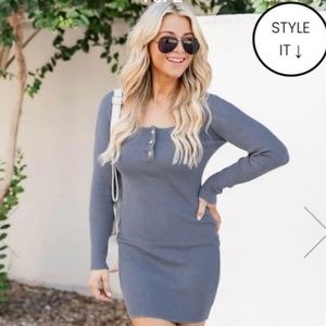 Pink Lily - Blue Ribbed Mini Dress (new, never worn!)